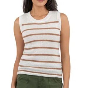 Kut From the Kloth Contessa Stripe Sleeveless Sweater Ivory Tan Small NWT